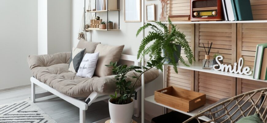 Interior,Of,Modern,Living,Room,With,Sofa,And,Shelf,Unit